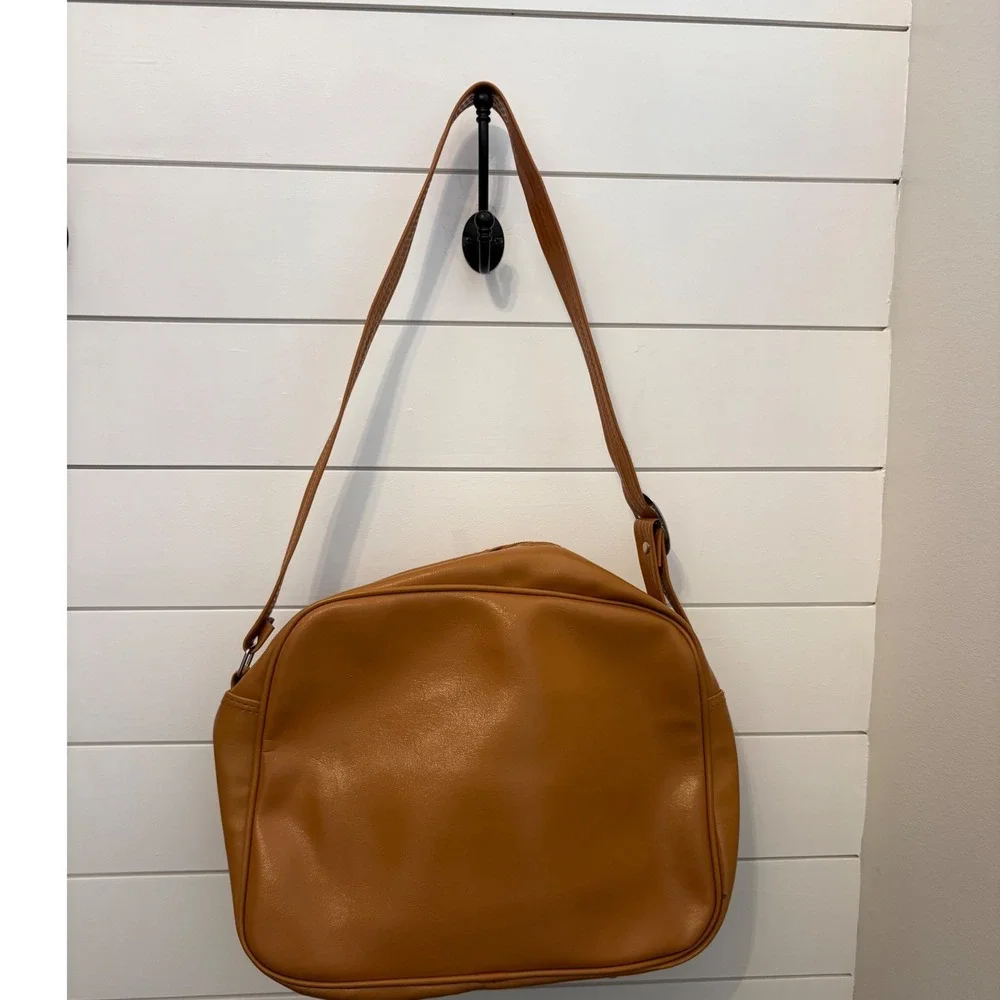Vintage Brown Faux Leather Satchel‎ Crossbody Bag With Buckle Detail